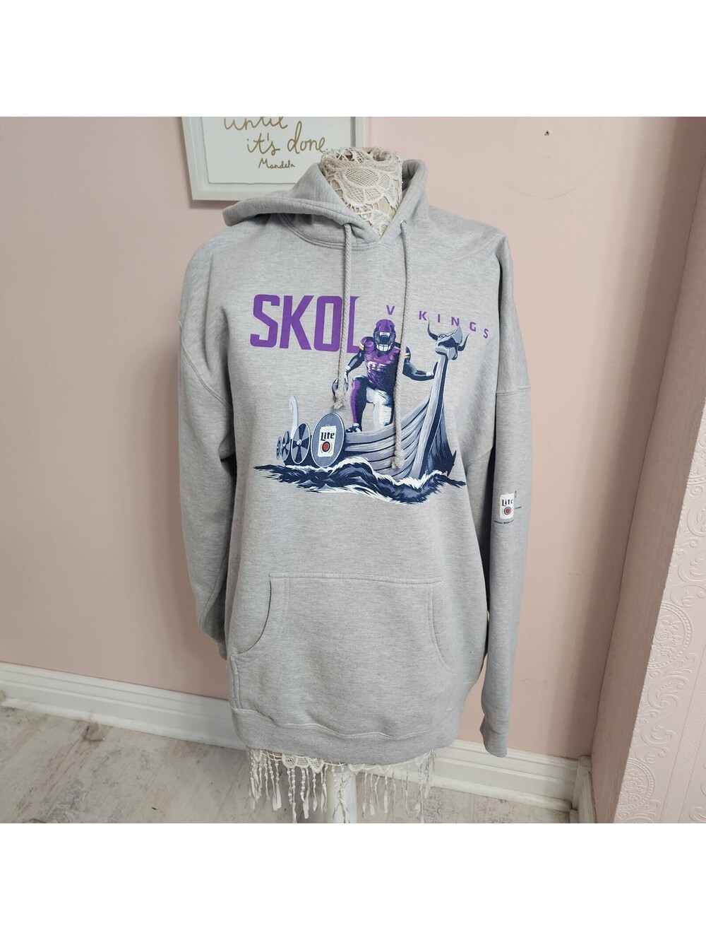 Minnesota Vikings Miller Lite SKOL Hooded Sweatshirt Gray XL